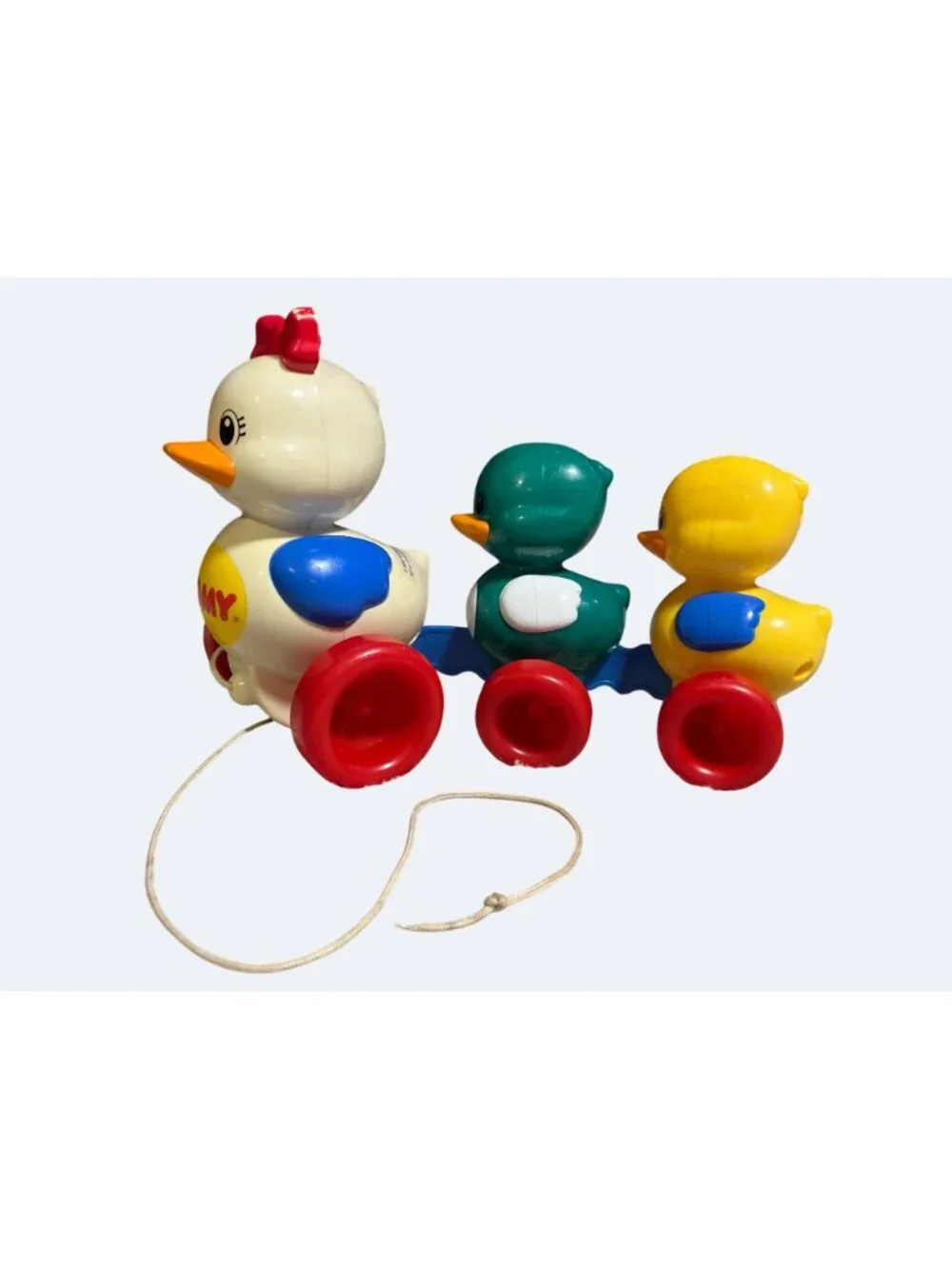 Tomy Vintage Pull-Along Duck Family Toy With Rolling Wheels & String Plastic